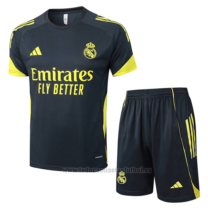 Chandal del Real Madrid Manga Corta 2025-2026 Negro Amarillo - Pantalon Corto
